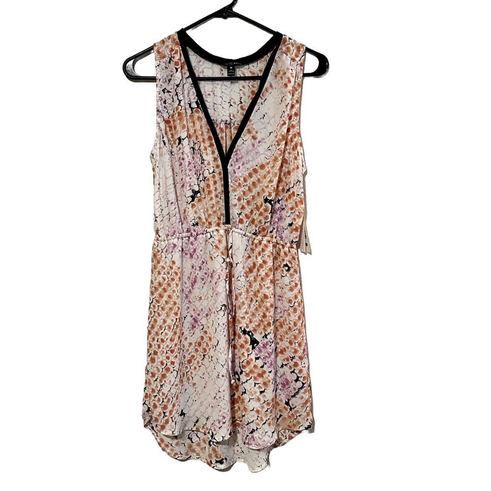 Aqua (Bloomingdale’s) Orange and Light Pink Sleeveless V-Neck Mini Sundress
